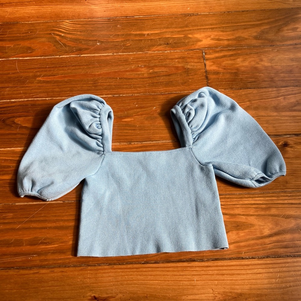 Princess Polly Blue Crop Top Dramatic Shoulders 2